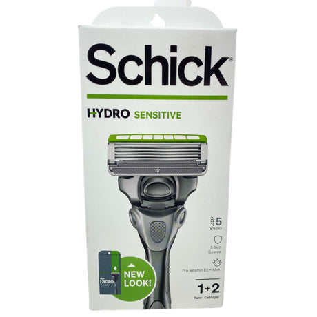 Schick Hydro Sensitive 5 blades , 5 skin guards pro vitamin B5 + Aloe 1 Razor 2 Cartridges (50 Pcs Lot) - Discount Wholesalers Inc