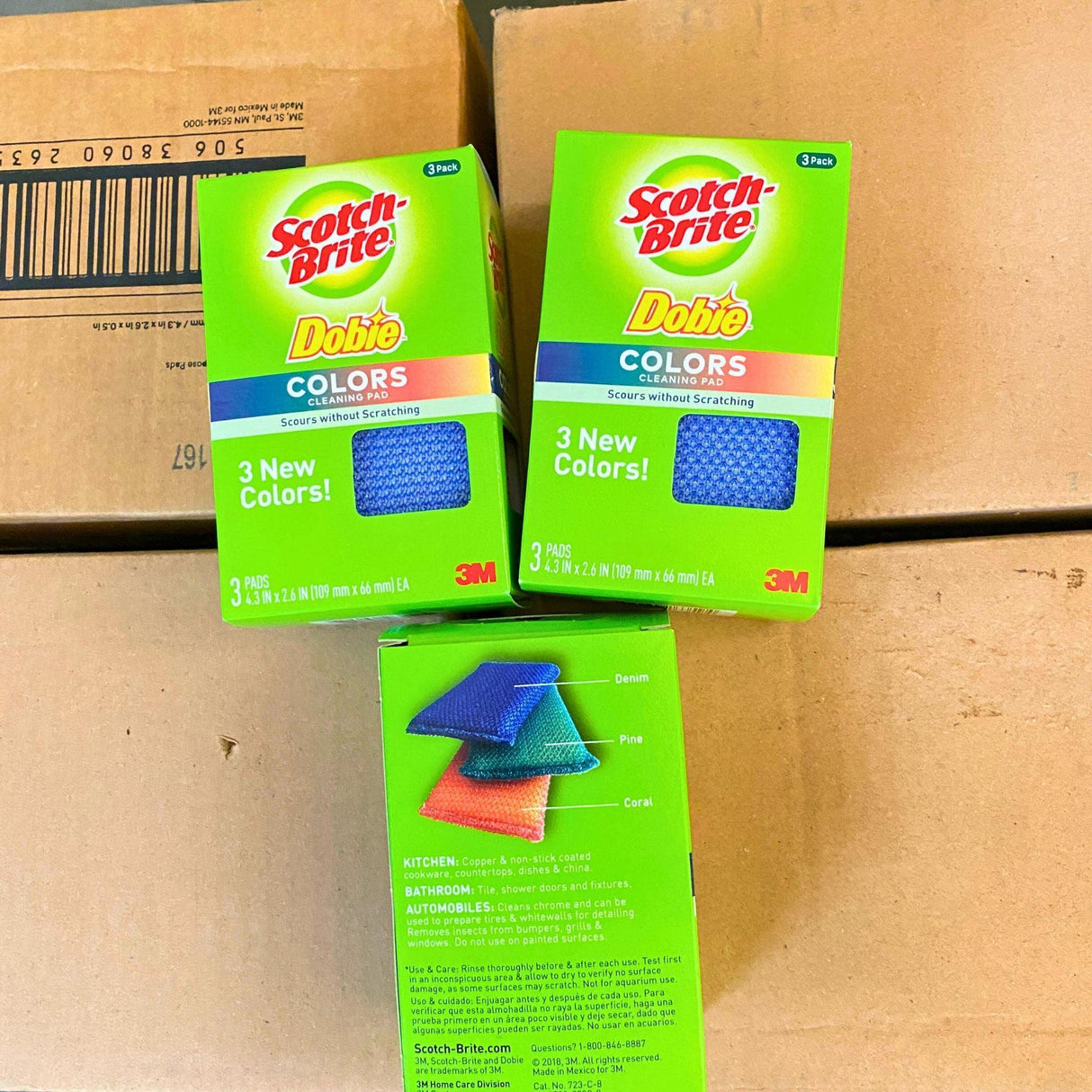 Scotch Brite Dobie Colors Cleaning Pad Scours Without Scratching 3 pack (50 Pcs Lot) - Discount Wholesalers Inc