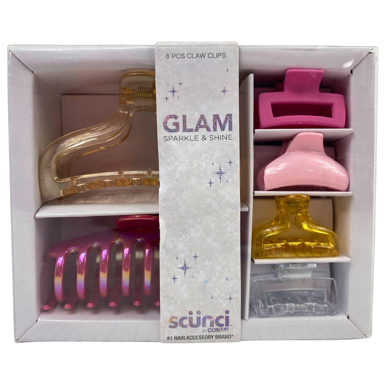 Scunci by Conair Glam Sparkle & Shine 6 pcs claw clips (30 Pcs Lot) - Discount Wholesalers Inc