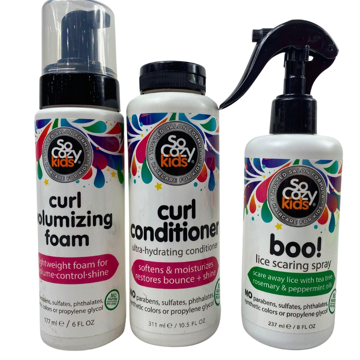 So Cozy Kids Mix Haircare for Kids Includes Lice Scaring Spray,Curl Conditioner & Curl Volumizing Foam (50 Pcs Lot) - Discount Wholesalers Inc