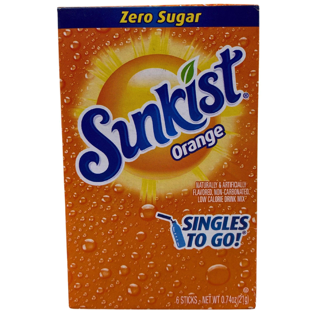 Sunkist Orange Zero Sugar Naturally Artificially Flavored , Non-Carbonated Low Calorie Drink Mix Singles To Go! 6 sticks (96 Pcs Lot) - Discount Wholesalers Inc