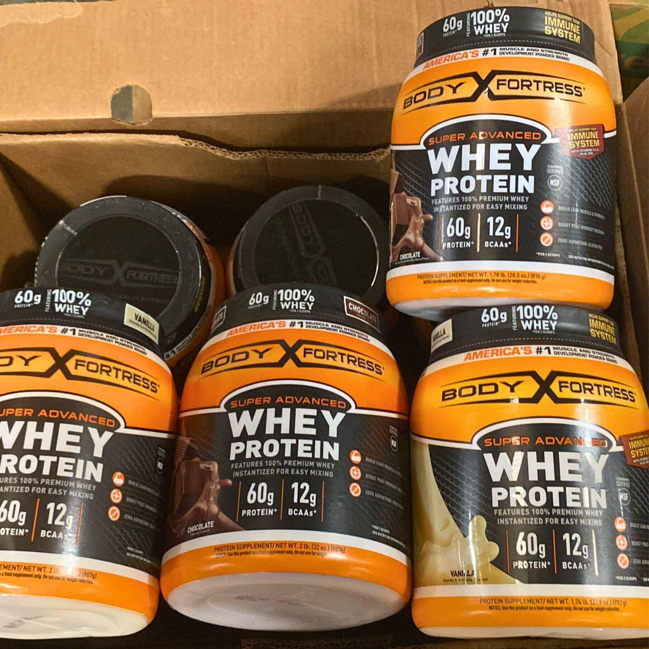 Super Advanced Whey Protein Powder - Chocolate-vanilla Flavor With Immune Support 60g Protein 12g BCAAS, 1.78lb (24 Pcs Lot) - Discount Wholesalers Inc