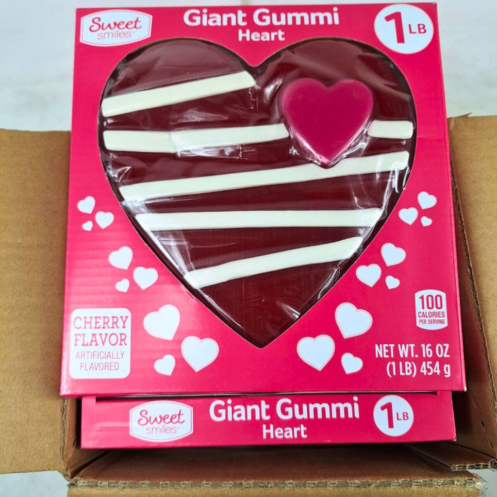 Sweet Smiles Giant Gummi Heart Cherry Flavor 16OZ (60 Pcs Lot) - Discount Wholesalers Inc