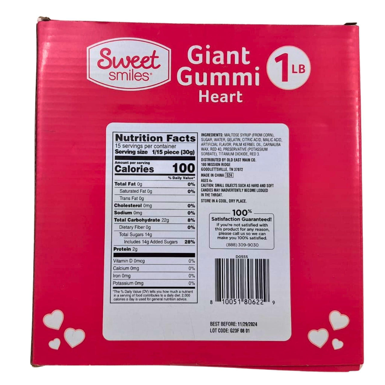 Sweet Smiles Giant Gummi Heart Cherry Flavor 16OZ (60 Pcs Lot) - Discount Wholesalers Inc