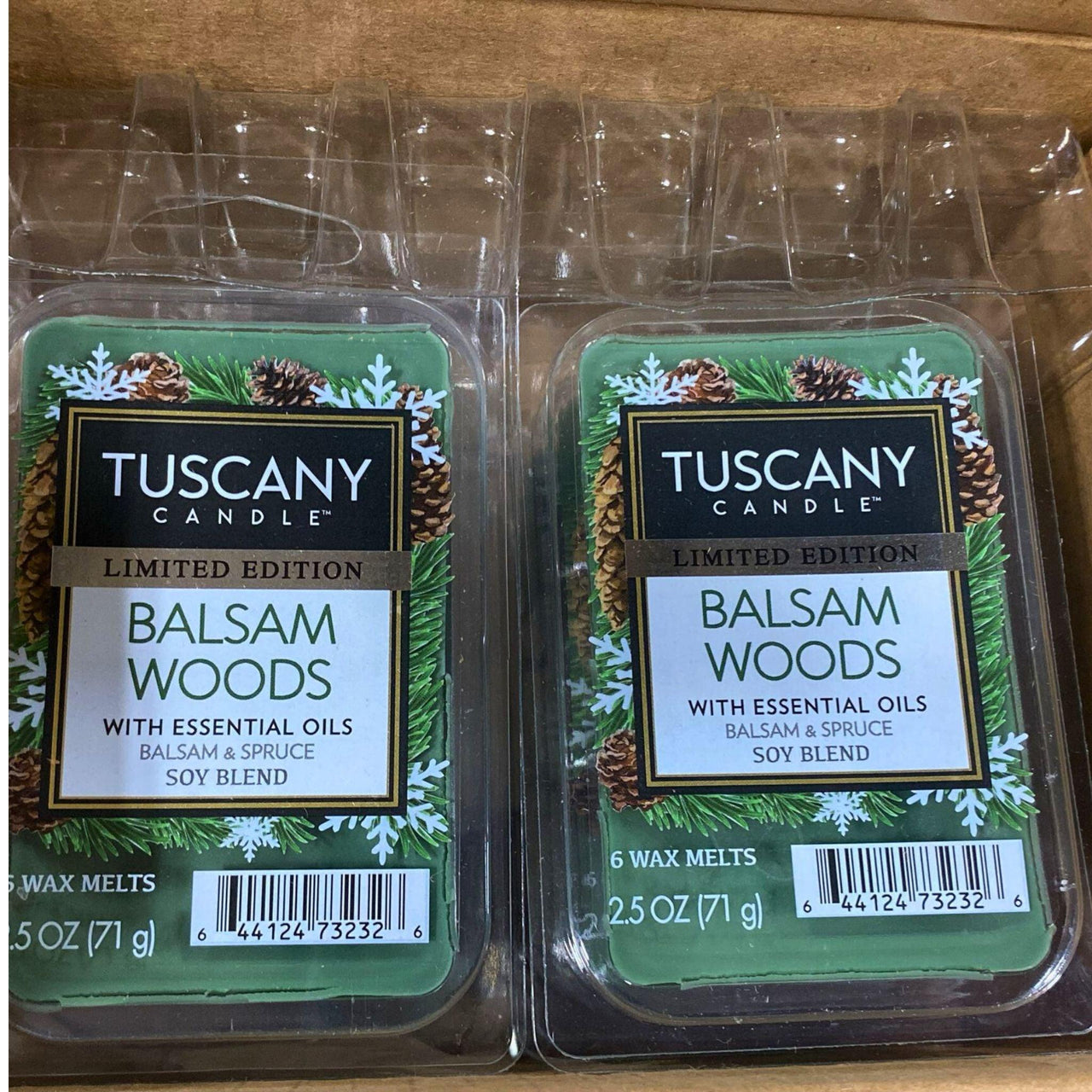 Tuscany Candle Limited Edition Balsam Woods with Essential Oils Balsam & Spruce Soy Blend 6 wax melts 2.5OZ (100 Pcs Lot) - Discount Wholesalers Inc