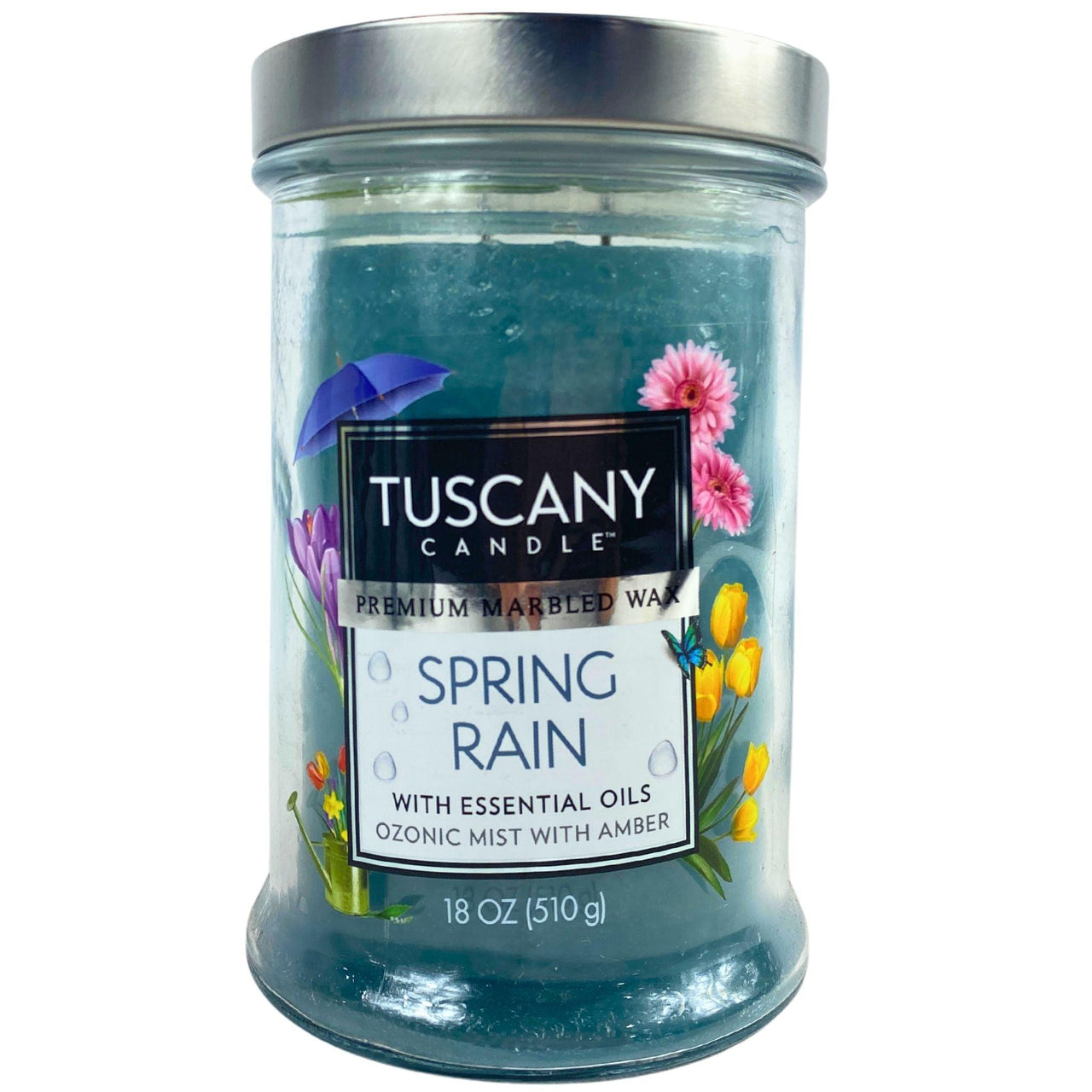 Tuscany Candle Premium Marbled Wax Spring Rain with Essential Oils Ozonic Mist with Amber 18OZ (24 Pcs Lot) - Discount Wholesalers Inc