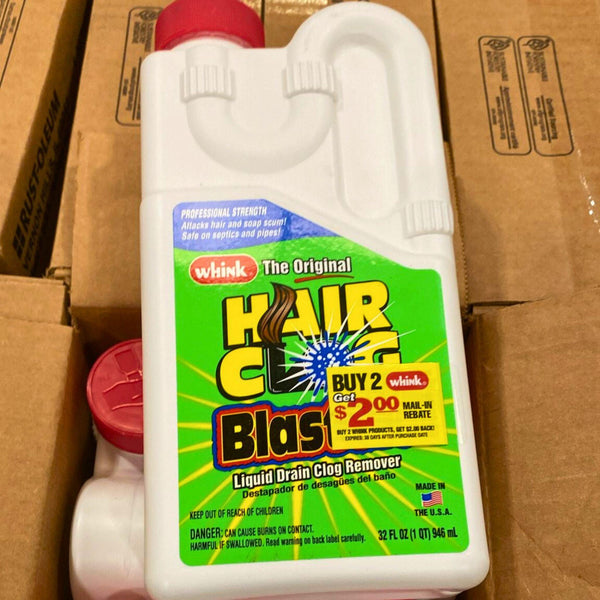 Whink The Original Hair Clog Blaster Liquid Drain Clog Remover Professional 32OZ (48 Pcs Lot) - Discount Wholesalers Inc